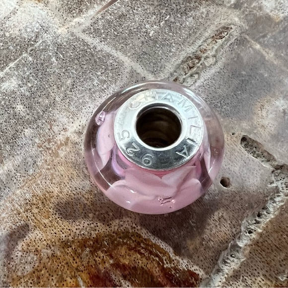 NEW Authentic Swarovski CZ Chamilia-Breast Cancer Pink Murano Glass Charm Bead - Picture 5 of 10